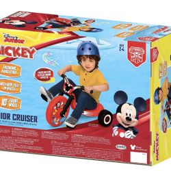 Mickey Mouse 10” Fly Wheels Junior Cruiser Ride-On Pedal-Powered Toddler Bike Trike, Ages 18-36 M for Kids 33”-35” Tall and up to 35 Lbs 