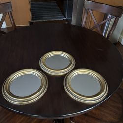 Three 10 3/4” Round Pottery Barn Decorative Mirrors 