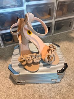 Nude Floral Rose Ankle Strap Heels