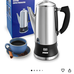Electric Coffee Percolator Stainless Steel Coffee Maker with Clear Brew Progress Tough Glass Knob and On/OFF Switch Classic Coffee Pot with Keep Warm