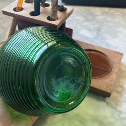 Vintage Walnut Pipe Rack with Green Glass Humidor 