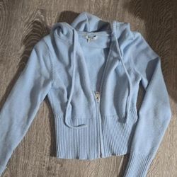 Y2K cropped blue zip up sweater orange kiss size womens medium