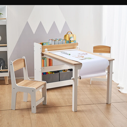 Kids Activity Table and Chairs Set with Storage and Paper Roll Holder