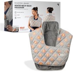 Sharper Image® Heated Neck + Back + Shoulder Massager, Weighted Vibration Body Wrap, 3 Intensity Levels, Relaxation & Pain Relief, Luxury Soft Plush F