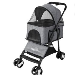 Bingopaw Foldable Pet Stroller 4 Wheel for Puppy and Cats, Gray, with Rain Cover