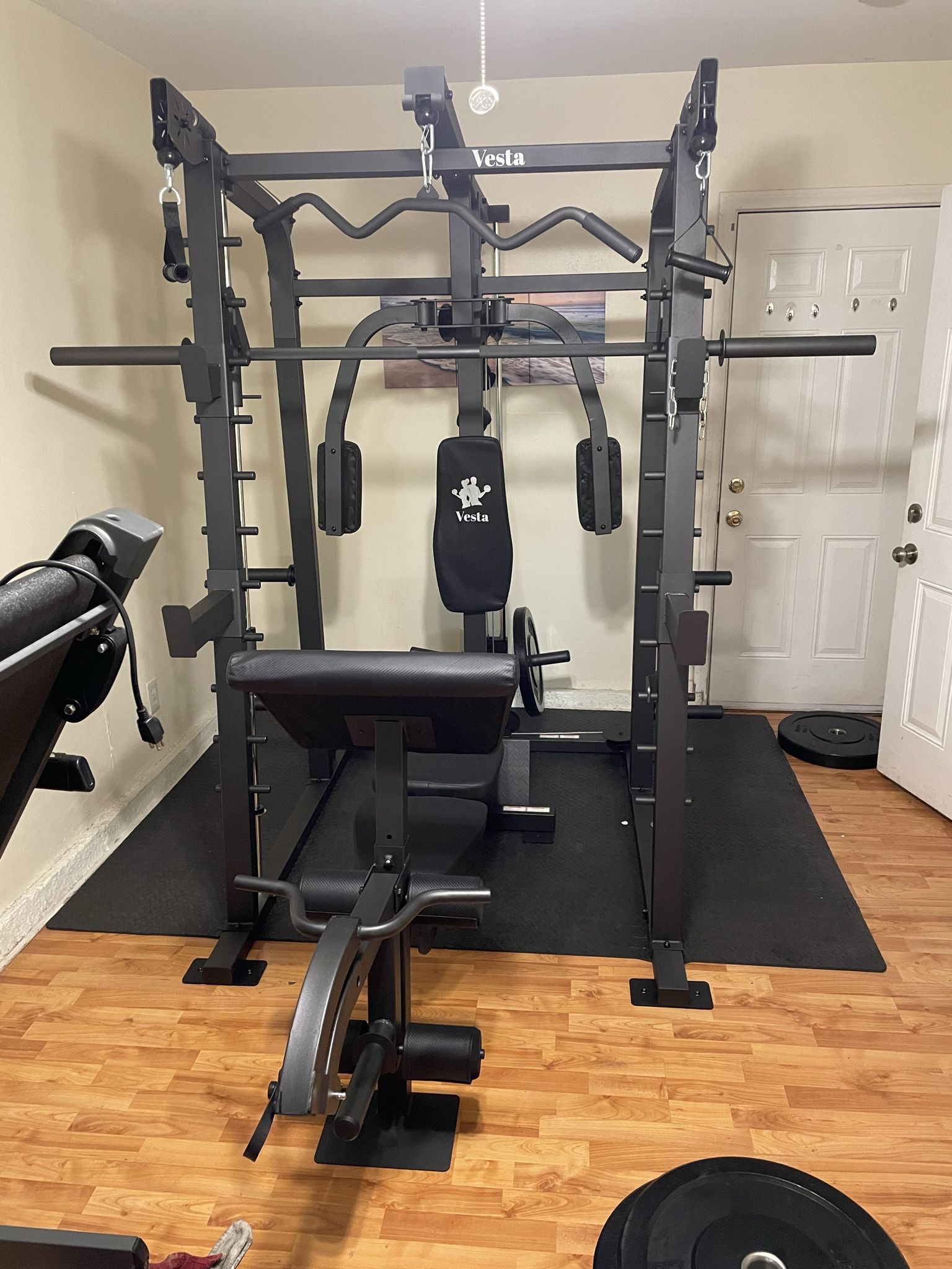 Vesta Fitness Smith Machine 2001 w/Bench Attachment | 230lb Bumpers Weights | 7ft Olympic Bar | Fitness | Gym Equipment | FREE DELIVERY 🚚