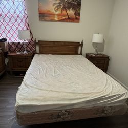 Queen Wooden Bed, Two Night Stands And Dresser With Mirror Sale
