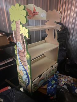 Kids Dinosaur Wooden Bookshelf with Drawer