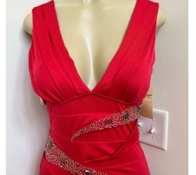 Large Red Formal Gown with Rhinestone Detail