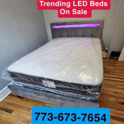 Brand New LED Queen Bed Frame + Mattress + Boxspring All For Only $399 🚨 Ready For Delivery 🚚 