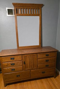 Solid Wood Dresser w/ Mirror – Mission Style – 9 Drawer Storage