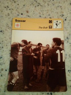 Vintage 1979 sportscaster soccer/ the bolt/ invented by rappan the " magician"/olympic collector card # 70-07