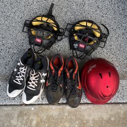 Umpire Gear, Cleats And Baseball Batting Helmet