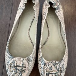 Tory Burch Leather Snake Print Ballet Flat