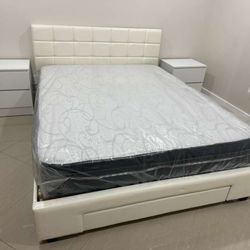 Brand New Queen Bed with Mattress and Nightstands / Cama Queen con Colchón y Mesas de Noche Nuevo a Estrenar … Fast 🚚