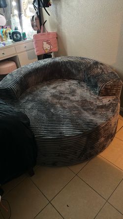 gray faux rabbit couch