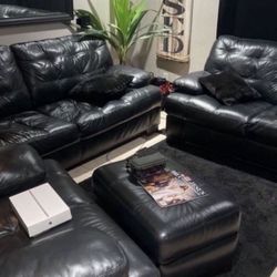 Leather Couch Set Black 