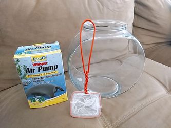 Air pump, fish bowl and net $10
