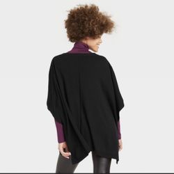 Women V-Neck Poncho Sweater - A New Day Black One Size