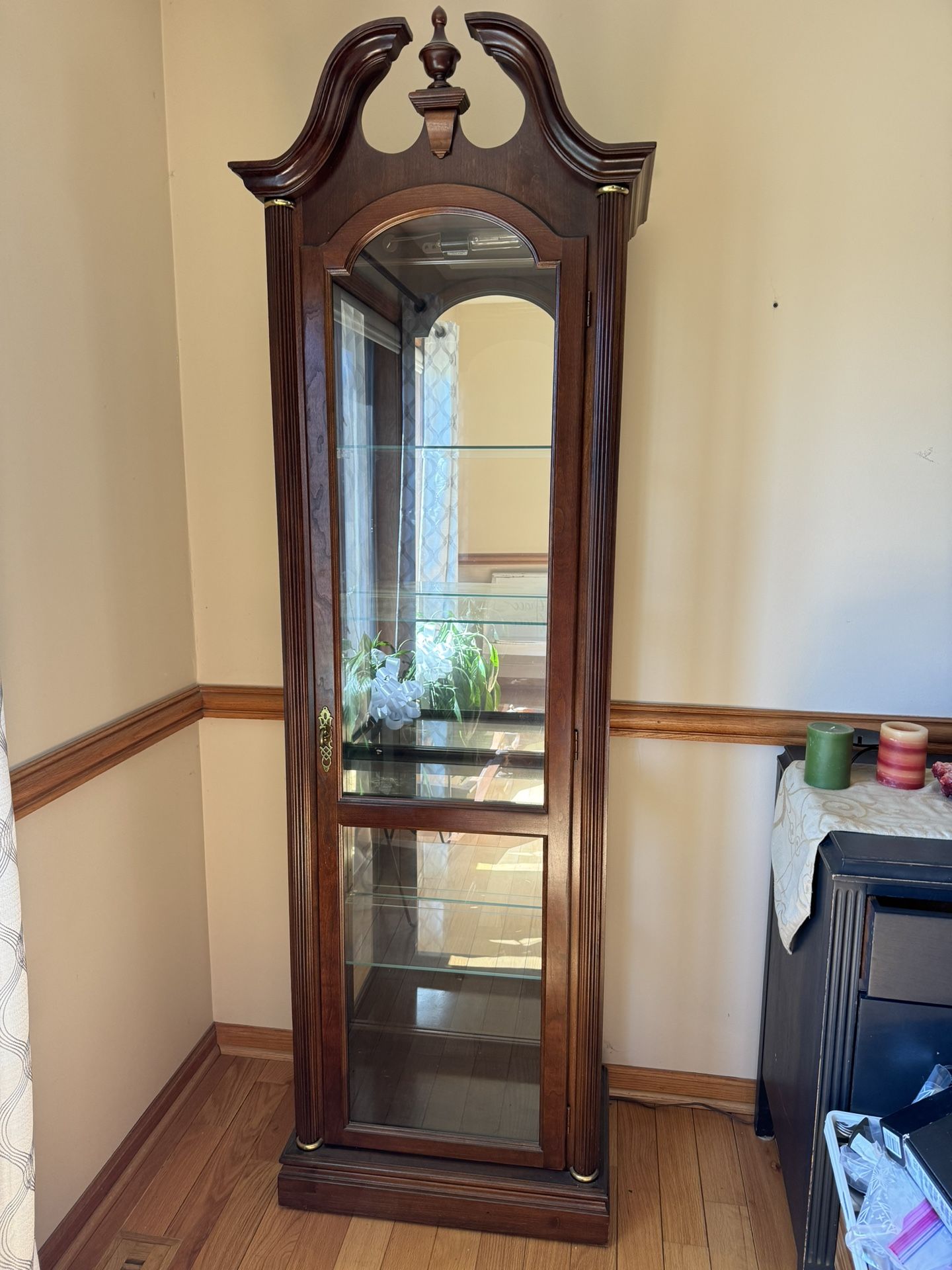 Cherry Curio Cabinet, Hutch, Table With 6 Chairs And Protective Pads. FREE