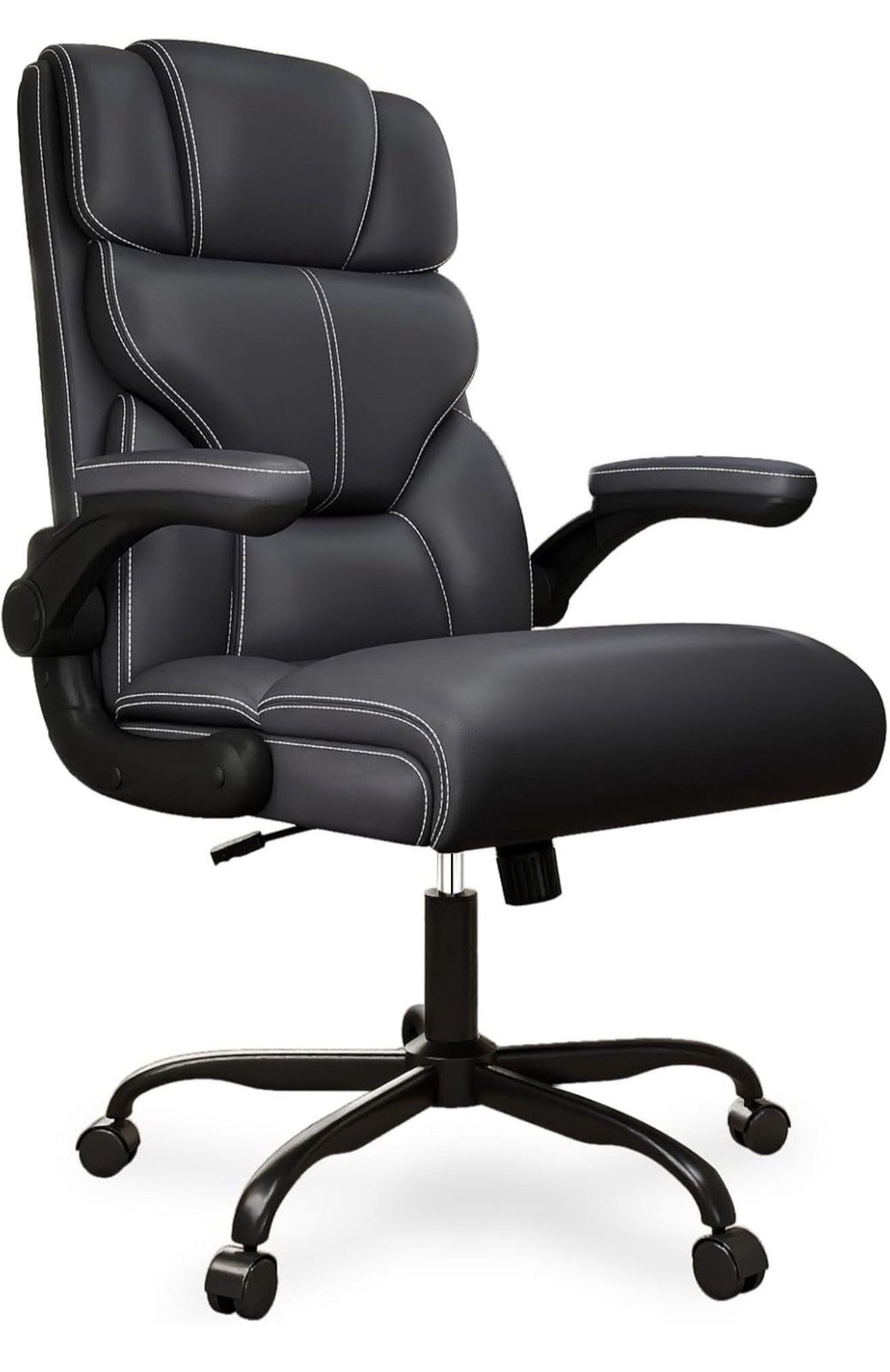 Executive Office Chair with Flip-up Armrests,Ergonomic Computer Desk Chairs,Big and Tall Leather Office Chair 400LBS,Lumbar Support Swivel PC Chair wi