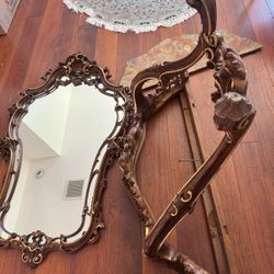 French Entry Mirror with Marble-Top Table