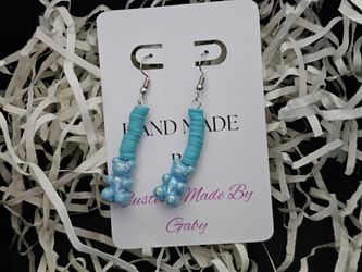 Hand Made Teddy Bear Blue Earrings