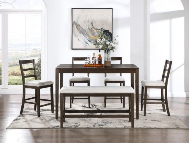 Classic Style, rich espresso finish 6 pc counter height  dining set 