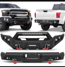 New in the box POFENZE 18-20 F150 Front Rear Bumper Set, FullWidth Offroad Bumperf w/Winch Plate, 144W Light Bar, 6x18w Fog Lights D-rings, License Pl