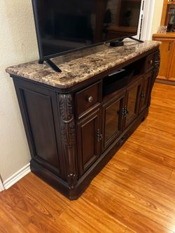 Entertainment console tv stand marble top