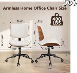 😀 CLATINA Armless Home Office Chair with Wheels, Adjustable Height Swivel Ergonomic Chair, Leather Mid Back Computer Desk Chair, Modern Walnut Chairs