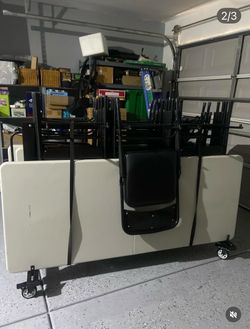 Tables & chairs storage dolly with 3 tables & 18 chairs