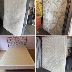 4 pc: Queen : revive, beautyrest, serta $95, box spring $40, metal frame $40, headboard $20
