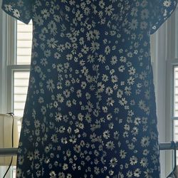 A Long Navy Blue And White Flower Dress.