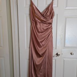 David's Bridal Desert Coral Pink Silky Bridesmaid Dress Size 14