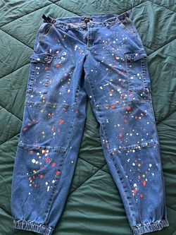 Paint Splatter Denim Cargo Jogger Pants