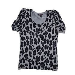 Style & Co. Scoop Neck Short Sleeve Leopard Print Blouse Womens Large