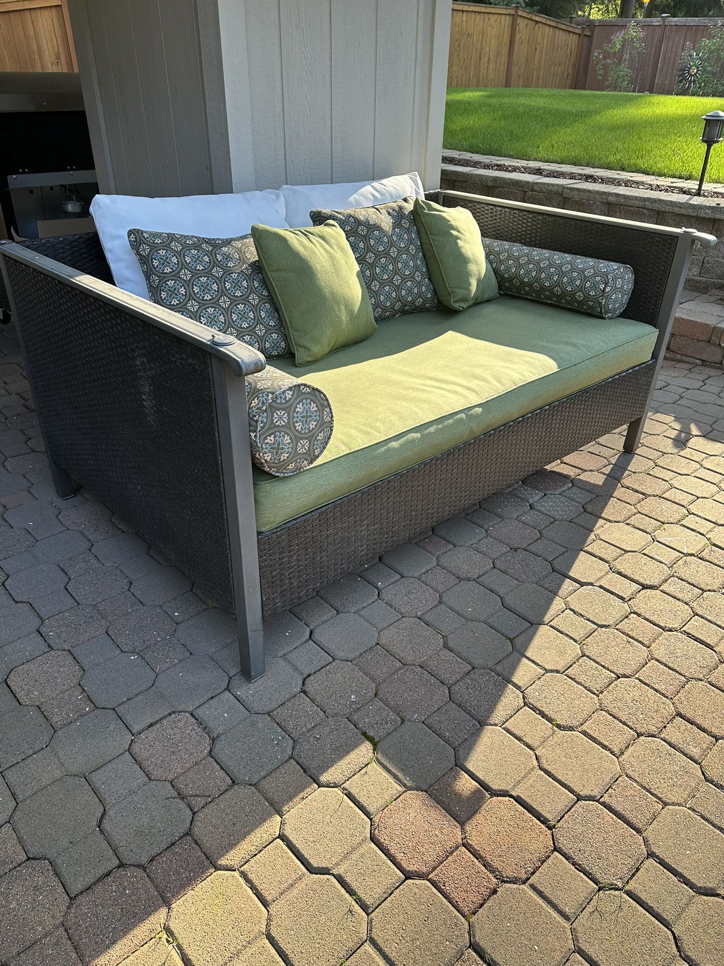 Large Metal And Rattan Patio Daybed