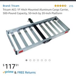 Tricam ACC-1F Hitch Mounted Aluminum Cargo Carrier, 500-Pound Capacity, 50-Inch by 20-Inch Platform