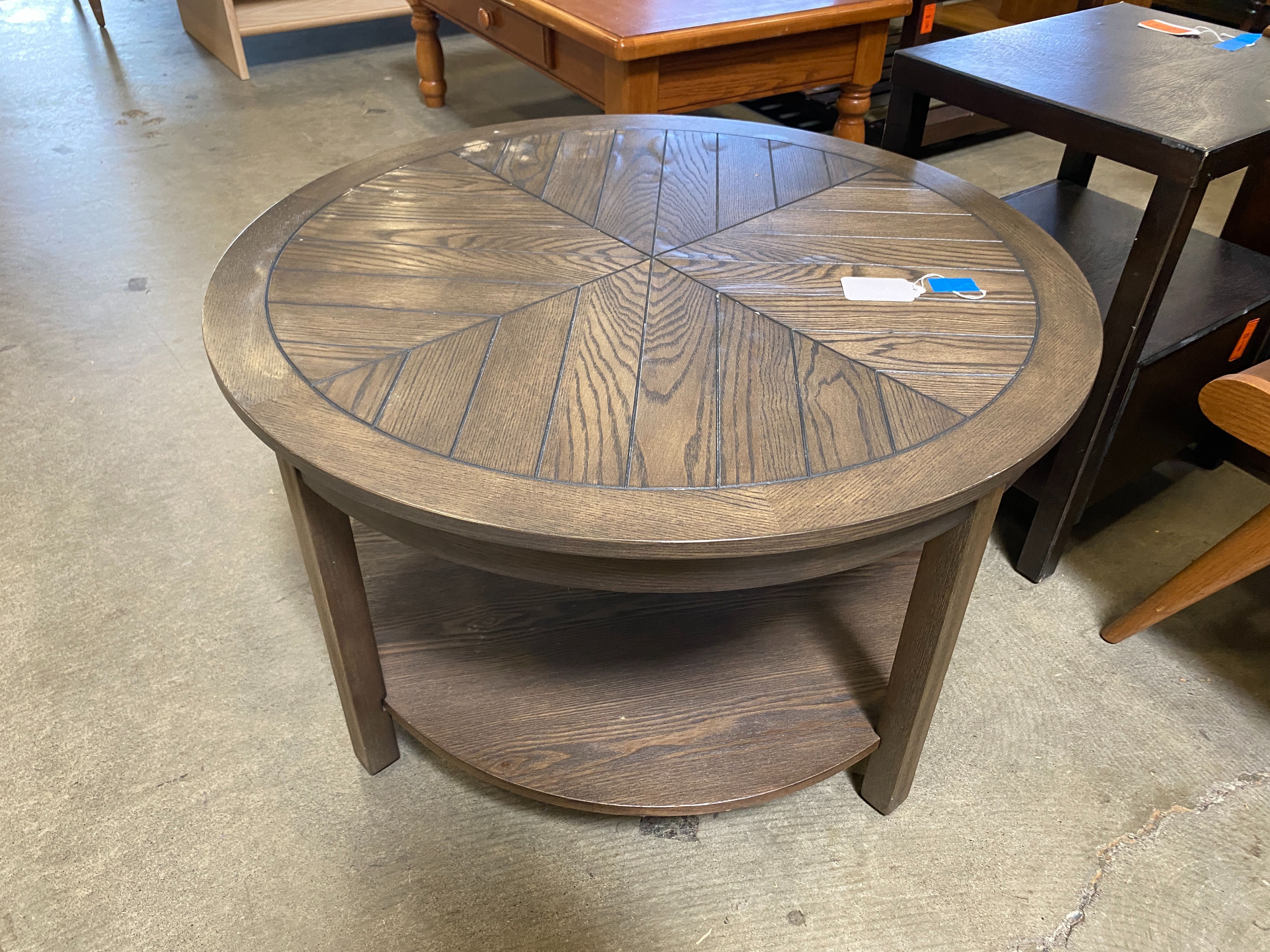 Walnut Finished Wood Slat Circle Table