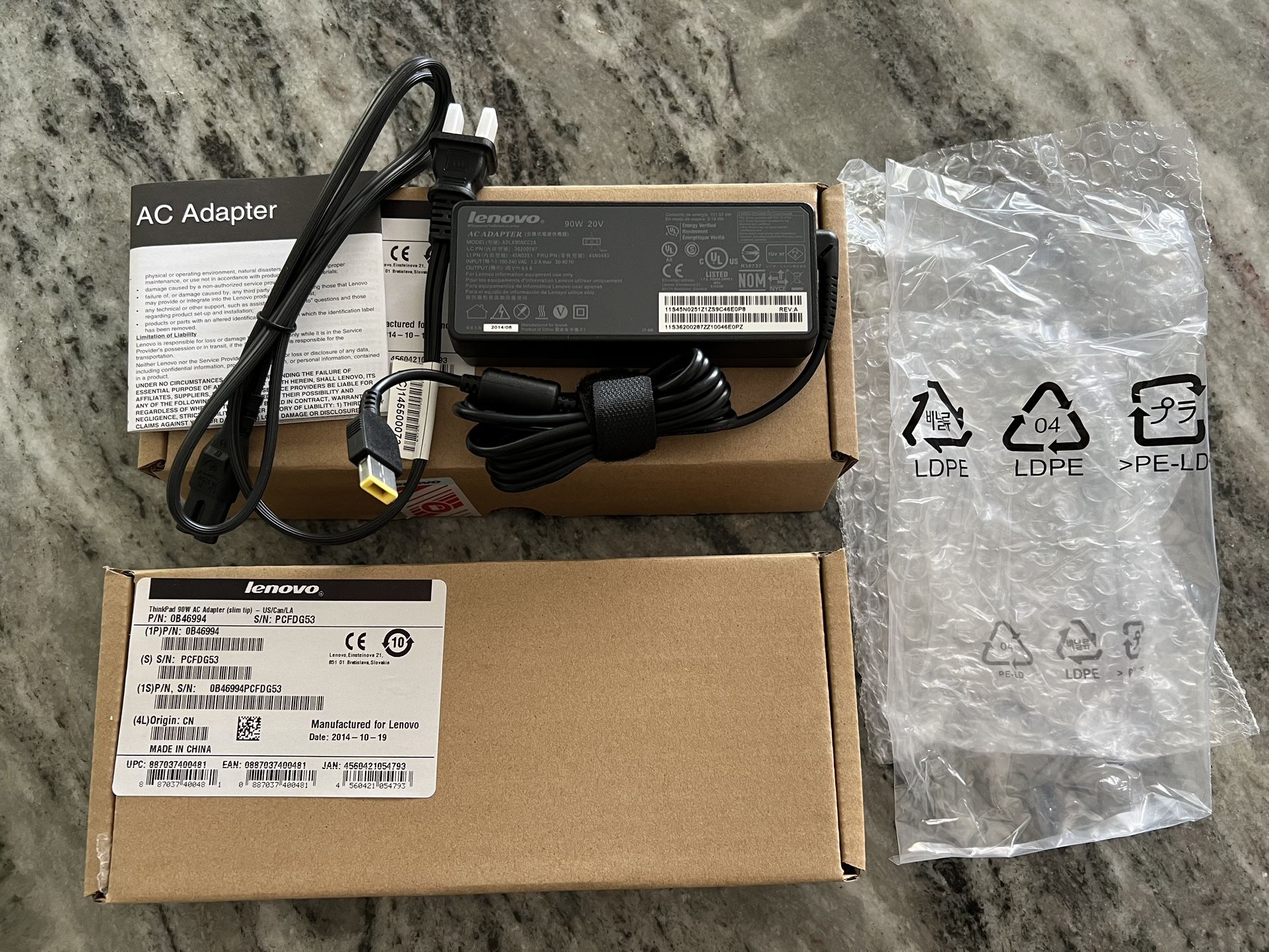 Lenovo 90W AC Adapter slim tip. P/N 0B46994. New. Sealed. Few available.