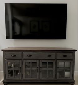 Rustic Gray TV Console / Media Cabinet with Glass Doors