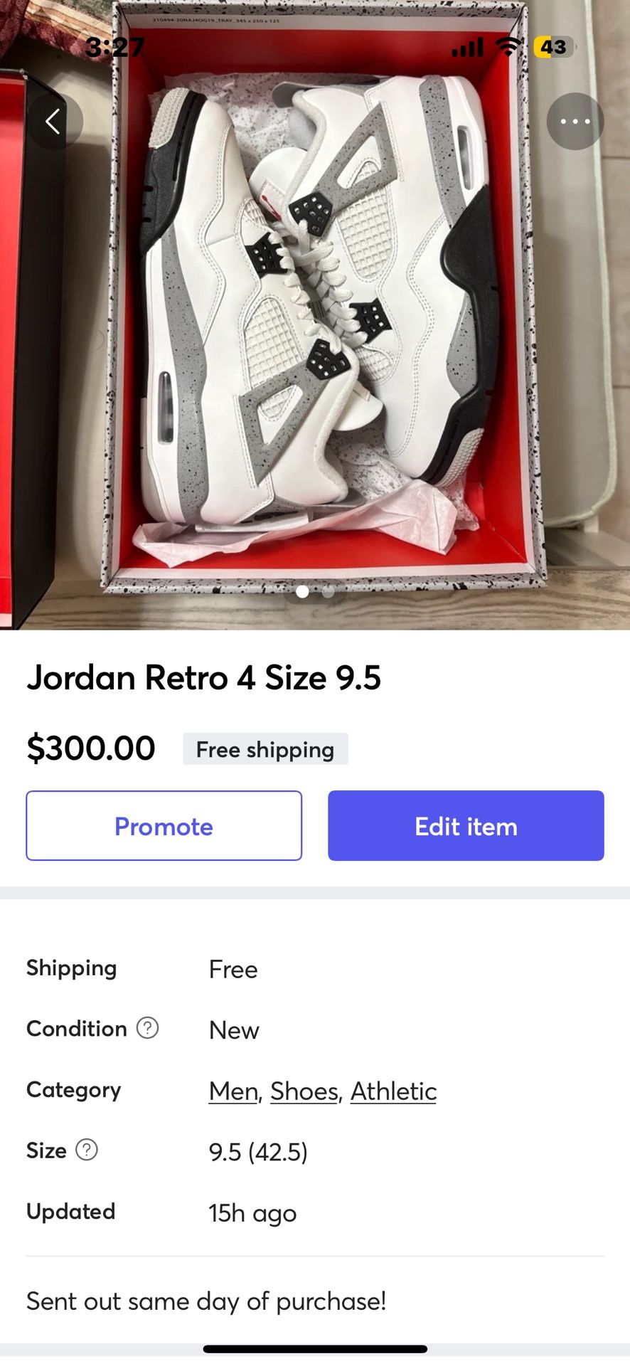 Jordan Retro 4 Size 9.5