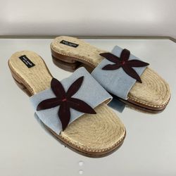 KATE SPADE Brown Flower Accent Espadrille Sandal Slides