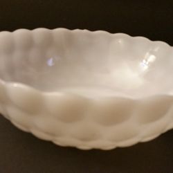 Vintage Milk Glass Bowl In "Bubble" Pattern (TWO AVAILABLE)