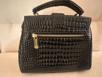 Black Croc-Embossed Structured Handbag