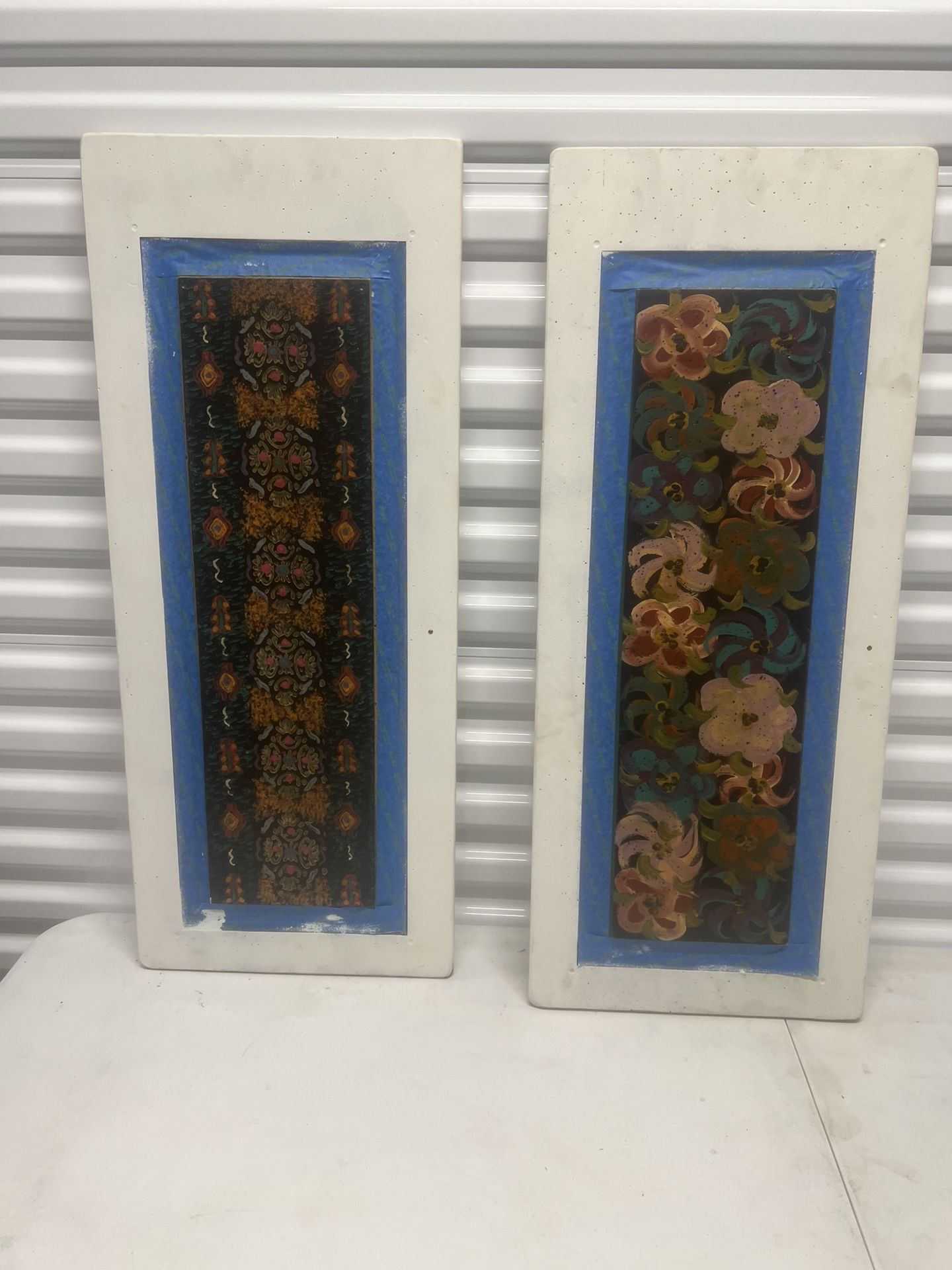 Hand Painted Floral Botanical Gallery Wall Art Wood Set Of 2.