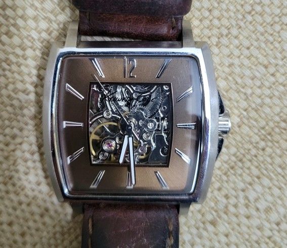 Kenneth Cole Men's KC1452 Brown Skeleton Dial Leather Strap Automatic Watch. Good Condition.