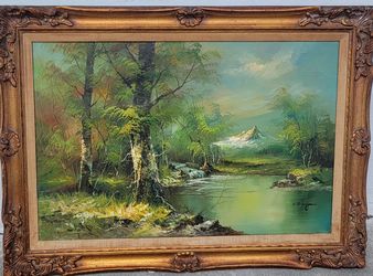 ANTIQUE OIL ON CANVAS PAINTING SIGNED BY RENOWNED ARTIST CHARLES HENRY GRANGER 31X43" FRAMED
