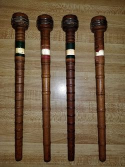 Antique Wooden Bobbin Spindle Textile Spools x 4